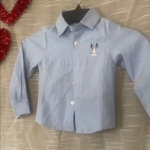 Kids Blue Button-Up Shirt with Embroidered Design